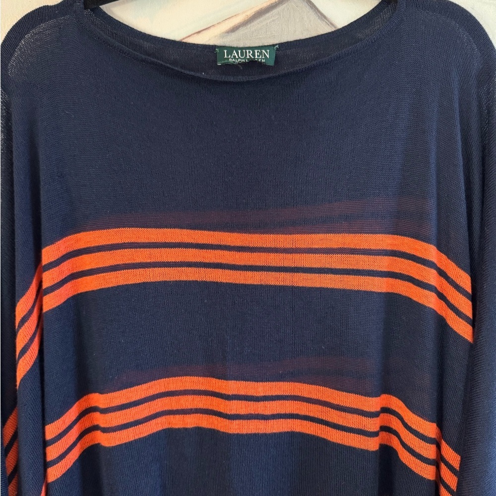 RALPH LAUREN Vintage Cape Poncho Knit Womens Linen Cotton Stripe Red Blue M - Picture 2 of 6